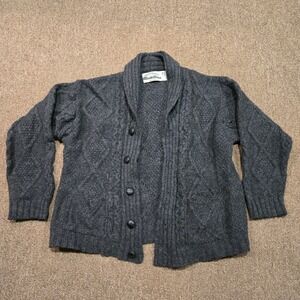Aran Crafts Cardigan Womens Medium Gray Wool Cable Knit Button Shawl